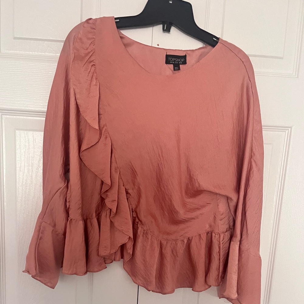 Elegant Pink Ruffle Wrap Top - Picture 5 of 5